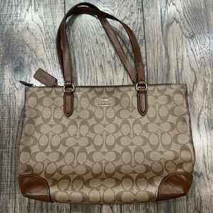 Coach Tan and Brown Signature Tote